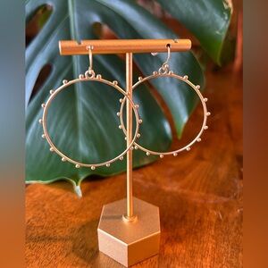 Elegant Gold Tone Studded Hoop Drop Earrings